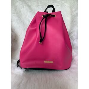Juicy Couture Pink Black Faux Leather Bucket Drawstring Backpack Gold Accent Y2K